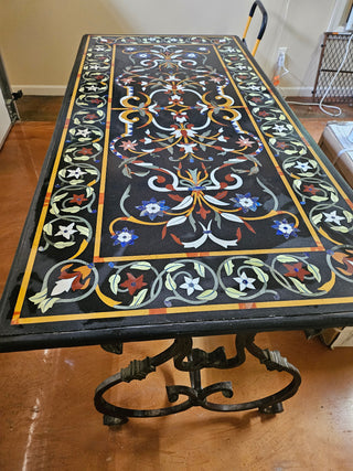 Custom  Mosaic Marble Table Top with Floral Inlay-Gently Used