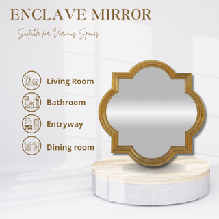 Enclaved Mirror - Antique Gold Hand Carved Hardwood Frame - Unique Shape