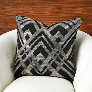 WOVEN LINE PILLOW-BLACK & SILVER-Sale