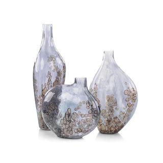 Set of 3 Sky Grey Crackled Glass Vases