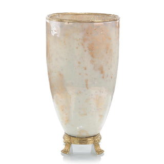 Simply Classic Pearlized Glass Vase with Antique Brass Banding – 18" Tall
