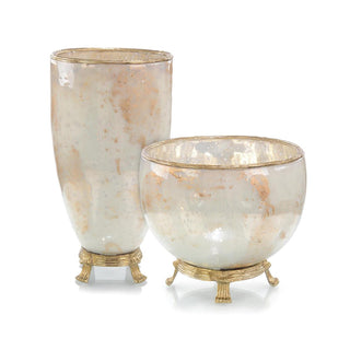 Simply Classic Pearlized Glass Vase with Antique Brass Banding – 18" Tall