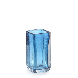 Ocean Blue Handblown Glass Vase – Rectangular Artisan Decorative Vase for Home & Office