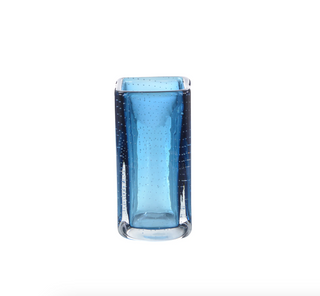 Ocean Blue Handblown Glass Vase – Rectangular Artisan Decorative Vase for Home & Office