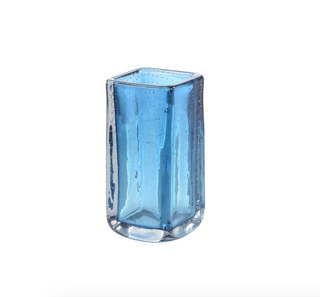 Ocean Blue Handblown Glass Vase – Rectangular Artisan Decorative Vase for Home & Office