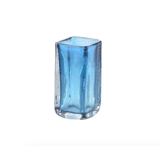 Ocean Blue Handblown Glass Vase – Rectangular Artisan Decorative Vase for Home & Office