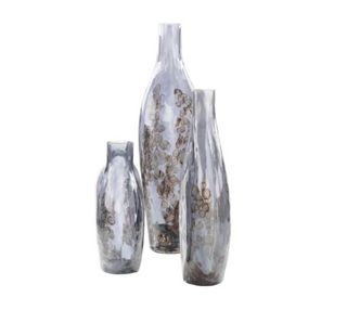 Set of 3 Sky Grey Crackled Glass Vases