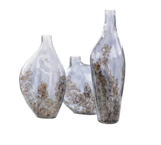 Set of 3 Sky Grey Crackled Glass Vases