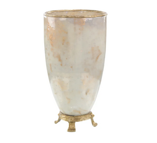 Simply Classic Pearlized Glass Vase with Antique Brass Banding – 18" Tall