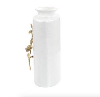 Blooming Vase – White Enameled Vase with Hand-Carved Cast Brass Flower