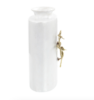 Blooming Vase – White Enameled Vase with Hand-Carved Cast Brass Flower