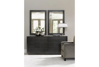 Lexington Carrera Volante Landscape Mirror - Wood Frame with Metallic Gray Accent, Versatile Design