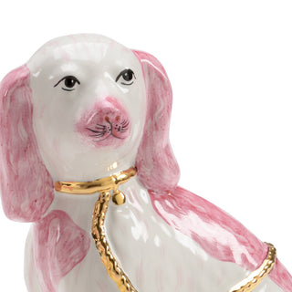 Roxie Twins - Charisma (Pair)" – Staffordshire-Inspired Ceramic Dogs in Pink with Metallic Gold Accents, 9" Tall