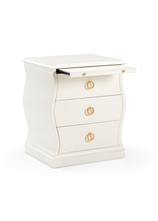 Gail Drawer Chest – Antique White Bedside Chest with Gold Leaf Pulls – Compact 29-Inch Tall Design
