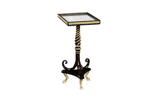 Square Charcoal & Gilded End Table with Antique Mirror Top