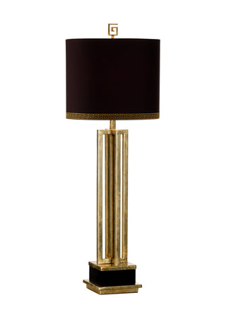 Brass Frames Lamp – Antique Brass Table Lamp with Black Crystal Accent and Silkette Shade