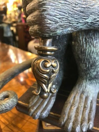 Parasol Monkey Lamp – Verdigris Patina Finish with Inlaid Penshell Shade (31" Tall)