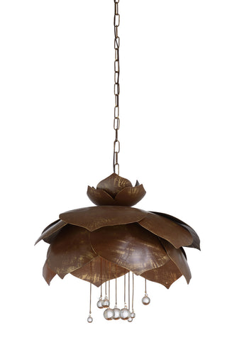 Droplet Pendant – 6-Light Brown & Gold Flower Pendant with Clear Crystal Teardrops