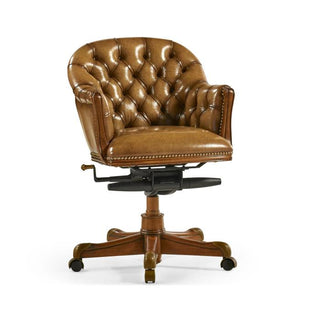 Jonathan Charles Office Chair Chesterfield in Walnut - Antique Chestnut Leather