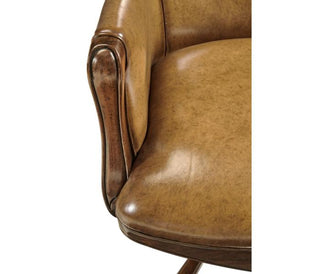 Jonathan Charles Desk Chair Edwardian High Back - Antique Chestnut Leather