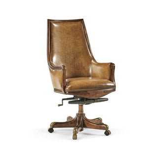 Jonathan Charles Desk Chair Edwardian High Back - Antique Chestnut Leather