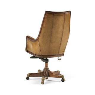 Jonathan Charles Desk Chair Edwardian High Back - Antique Chestnut Leather