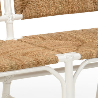 Mecklenburg White Rattan Bench with Natural Rush Seat, 38" Height