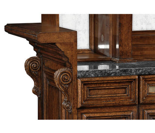 Jonathan Charles 003187-AA COMPLETE LINENFOLD TUDOR OAK HOME BAR