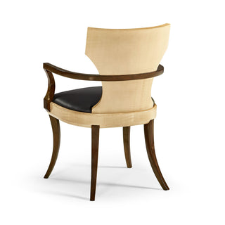 Jonathan Charles Dining Chair with Arms Klismos in Champagne - Chocolate Leather