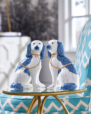 Roxie Twins - Blue (Pair) – Staffordshire-Inspired Ceramic Dogs with Blue & Metallic Gold Finish, 9" Tall