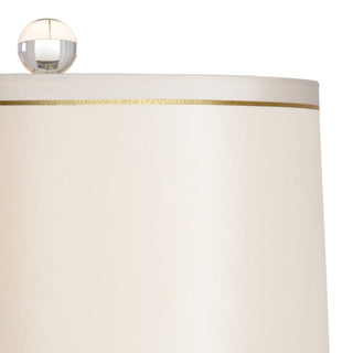 Gold Faithful Lamp – Ceramic Hourglass Table Lamp with White Glaze, Hand-Painted Greek Key Motif & Off-White Silk Shade