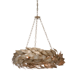 Meadow Chandelier - Classic Six-Candle Design with Swooping Leaves in Rusticated Silver