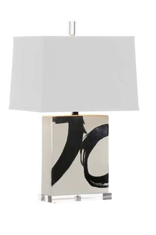 Abstract Black and White Ceramic Table Lamp – Hand-Painted Modern Art Design with Microfiber Shade, 27” Tall, 3-Way Switch, Medium Base – Contemporary Lighting for Living Room, Bedroom, or Office