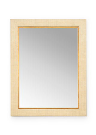 Warwick Mirror - Cream Raffia Covered Frame with Elegant Wood Trim