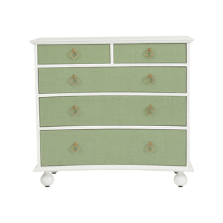 Maxwell Chest - 5-Drawer Storage with White Raffia and Antique Brass Hardware