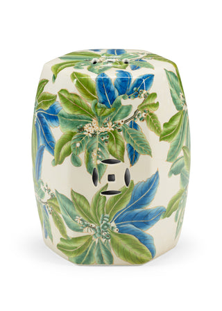 Floral Garden Seat – Crackle Glazed Porcelain with Green and Blue Details