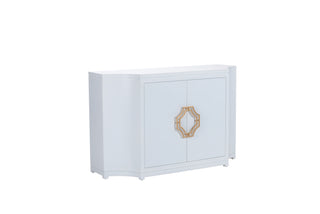 Jean White Lacquer Credenza with Gold Leaf and Shelves