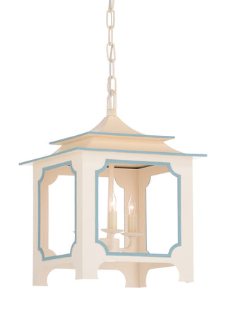 Tole Pagoda Lantern (Small) – Cream Lacquer with Blue Trim