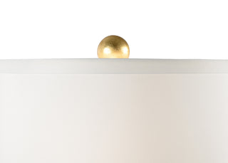 Savannah Naples Blue Glass Table Lamp – 31.5” High-Gloss Reverse-Painted Column with Dual Pull Chains and White Silk Shade – Gold Leaf Base Accent Lighting