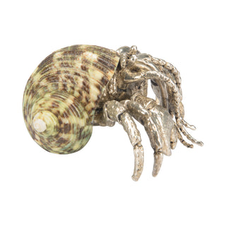 Hermit Crab Paperweight – Silver-Plated Body with Jade Turbo Shell, Unique Decorative Accent