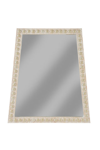 Trapezoid Mirror - Whitewash Finish with Raised Accents, Modern Geometric Wall Decor