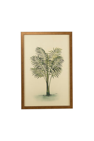 Palm I & II – Hand-Painted Watercolor on Silk in Scratched Gold Frame with Glass