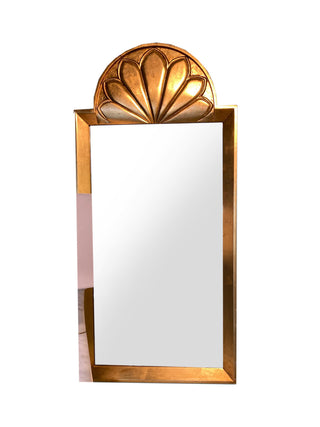 Waldorf Mirror - Tall Gold Leaf Beveled Mirror with Elegant Shell Emblem