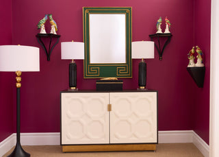 Ponzio Cabinet – Modern Dark Brown and Cream Cabinet with Brass Handles and Antique Gold Leaf Base