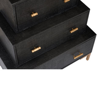 Three-Tiered Chest - Black Raffia with Antique Gold Metal Handles