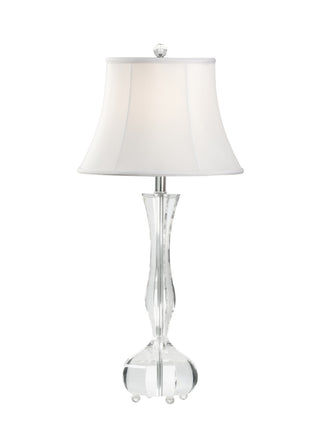 Charlotte Lamp – Clear Crystal Table Lamp with Polished Nickel Accents and White Silk Shade