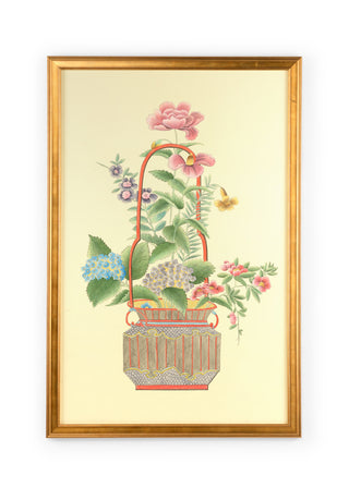 Chinoiserie Basket - Hand-Painted Art by Jamie Merida in Gold Plein Air Frame with Glass