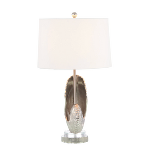 Nautilus Seashell Table Lamp with Nickel Finish and Linen Shade