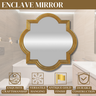 Enclaved Mirror - Antique Gold Hand Carved Hardwood Frame - Unique Shape