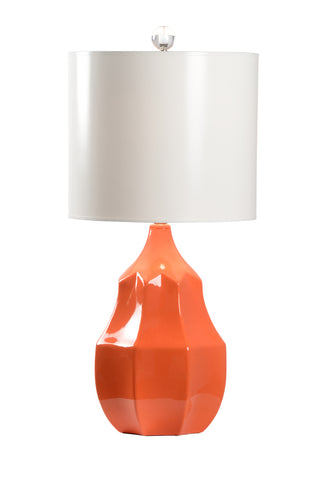 Soft Glow Orange Ceramic Table Lamp with Super White Drum Shade – 32” Tall Modern Textured Lamp for Bedroom or Game Room